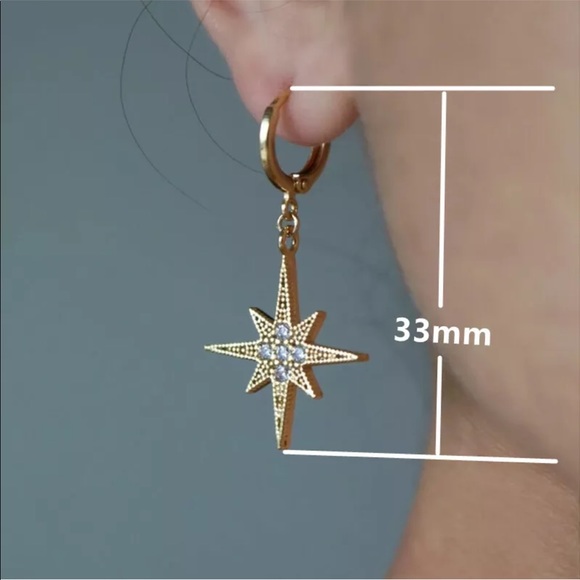 Gold Star Studded Drop Earrings - Picture 2 of 5